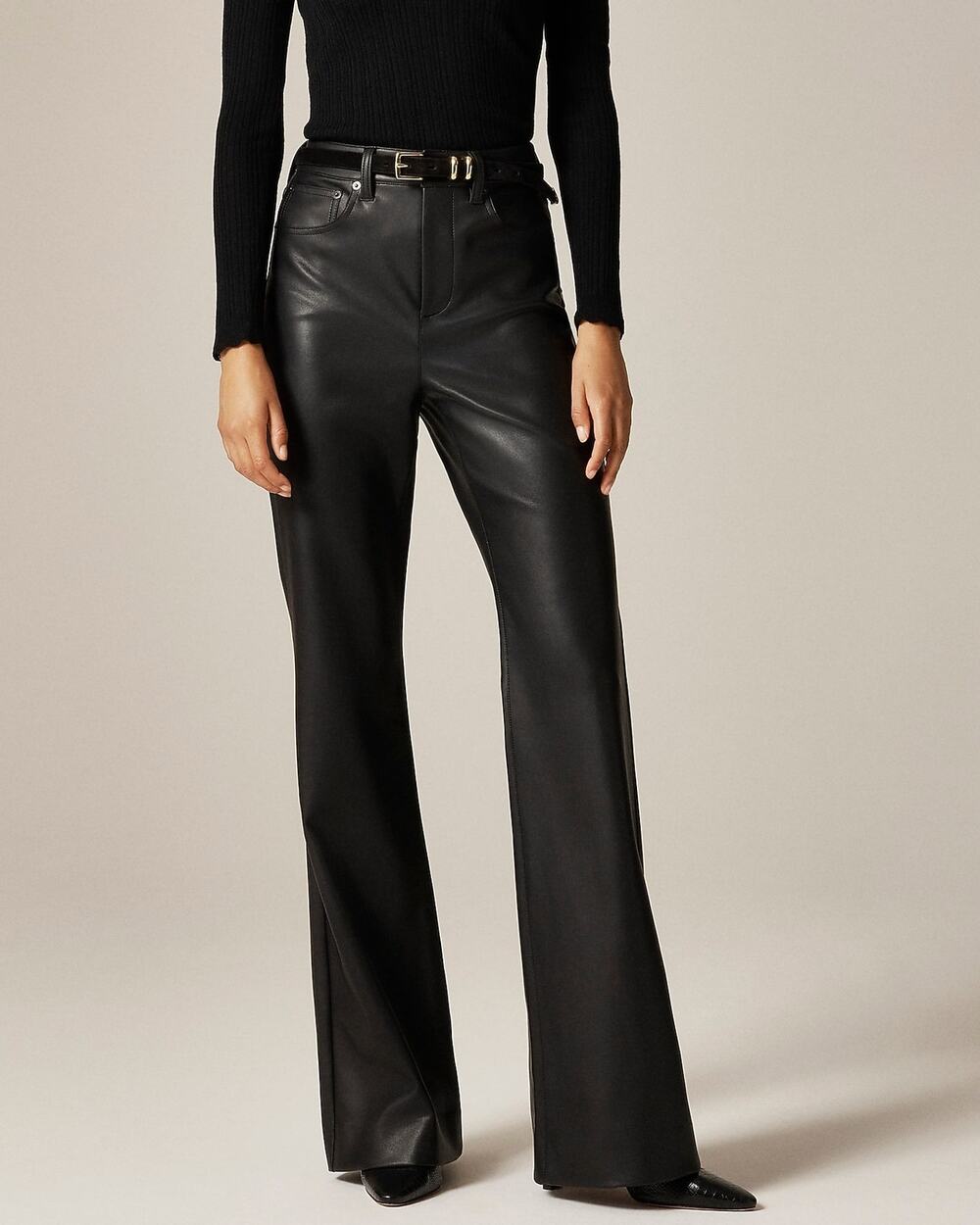 J. Crew Women's Petite Vintage Flare Pant In Faux Leather Black Size 27P NWT